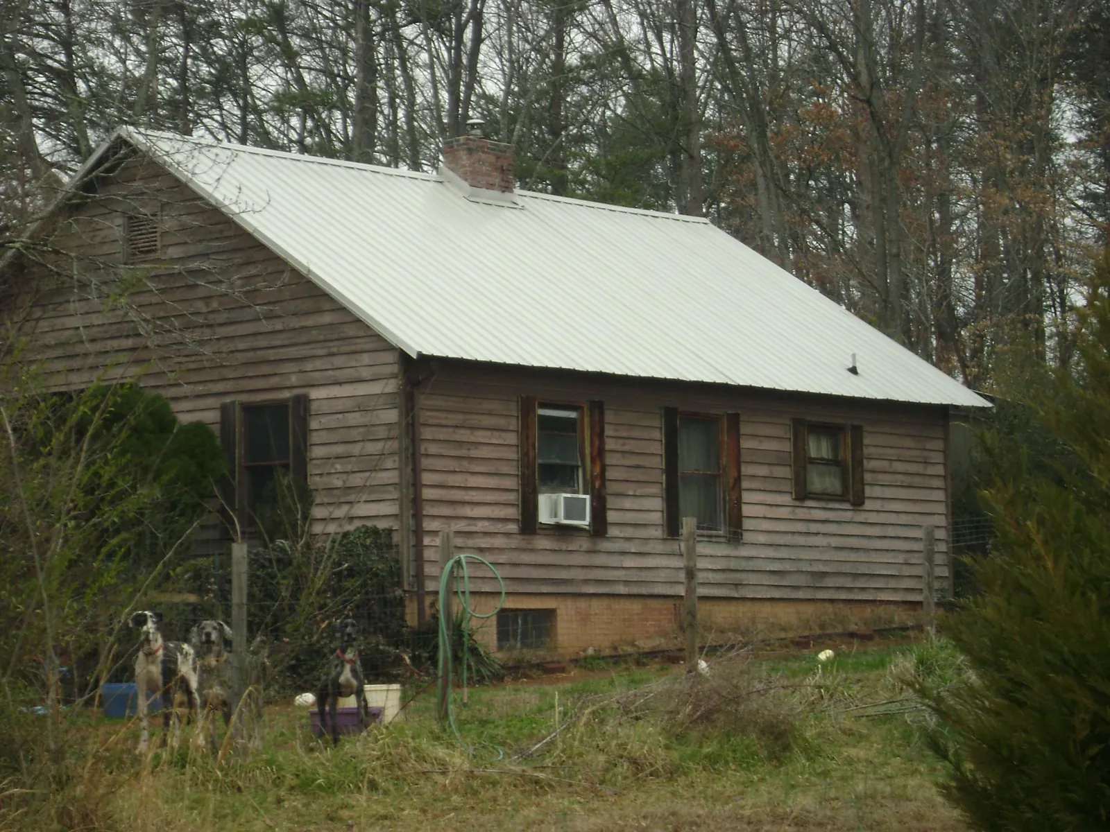 White metal roof on an old wood sided farmhouse, from a Metal Roof Installation job in Prospect Heights